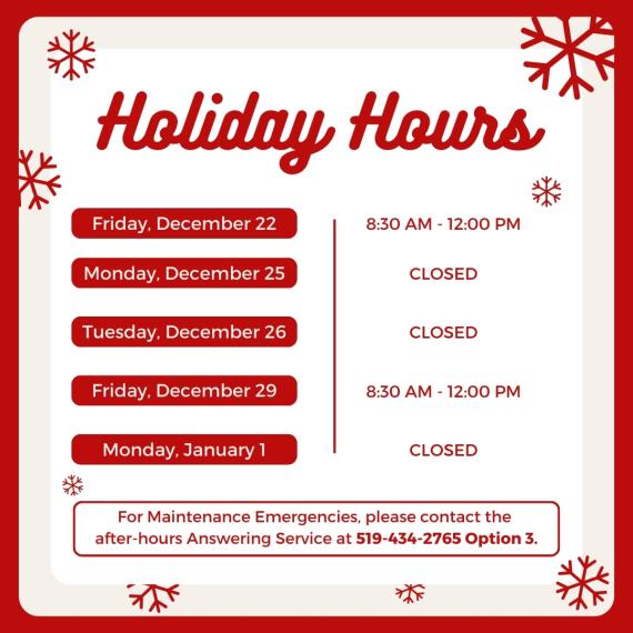 Graphic Image of Holiday Hours